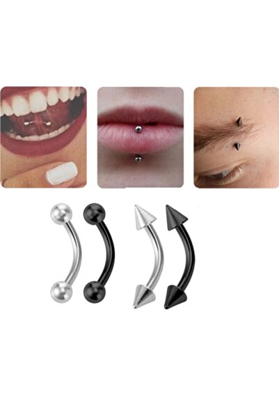 TakıConcept Unisex Siyah Çelik Kaş Rook Piercing Seti