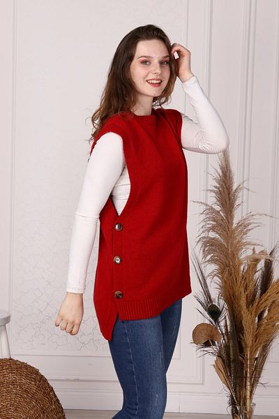 MA ananas Women's Button Detailed Casual Red Sweater