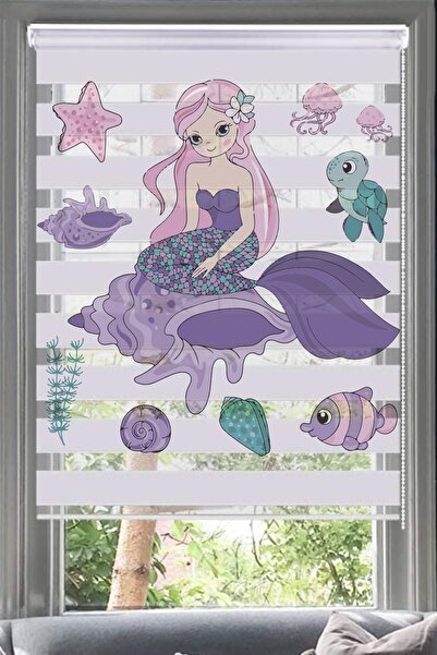 Lotus Deniz Kızı Desenli Zebra Perde- Çocuk Odası - Denizkızı1