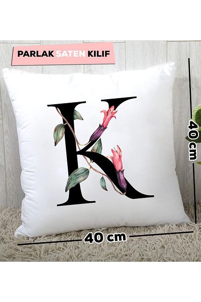 Hedizu Floral Patterned Letter K Pillow