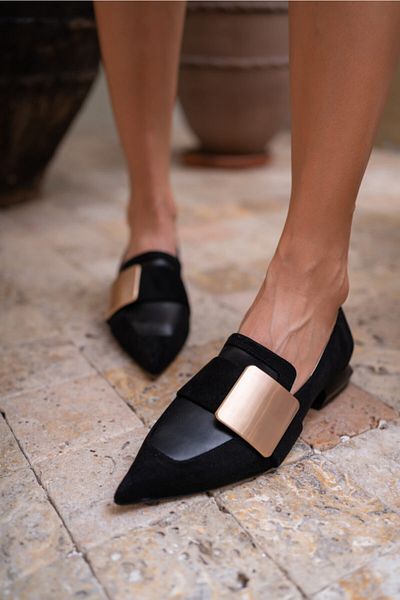 ANGELİNA JONES Azalea Women - Black Suede, Square Imported Buckle Shoes