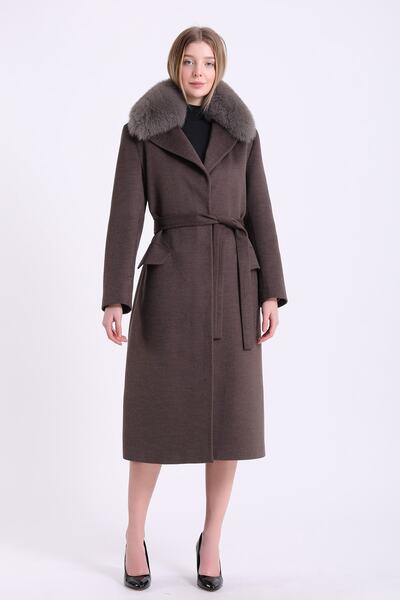 Leather Club Kahve Fox Aksesuarlı Kaşmir Kaban