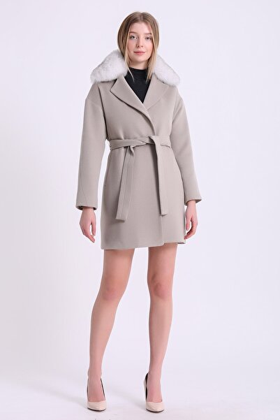 Leather Club Bej Fox Aksesuarlı Kaşmir Kaban