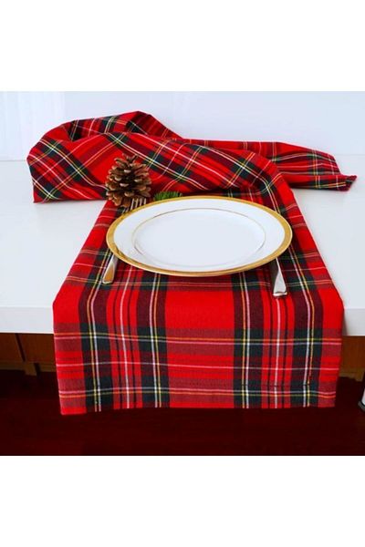 EACHTOME New Year's Plaid Fabric Runner 35x125