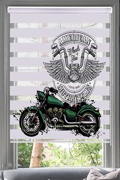 Lotus Motosiklet Desenli Zebra Perde-motor