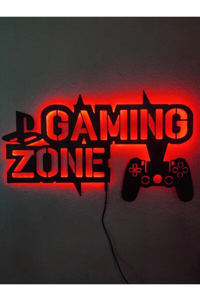 Genel Markalar Gaming Zone Led Işıklı Oyuncu Gamer Tablo - Ahşap Duvar Dekora...