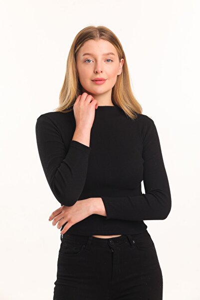 TİODES Kadın Siyah Fitilli Balıkçı Yaka Body