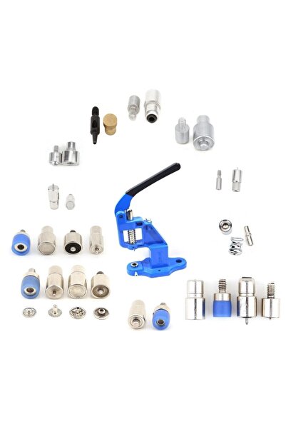 tuhafiyecimiz Tulumba Presi Kuş Gözü Çıt Çıt Rivet Çakma Düğme Kaplama Makinası (13 Kalıplı Büyük Set) Mavi Pres