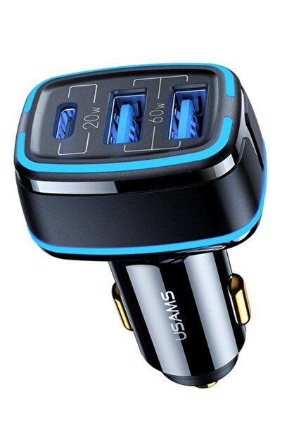 Usams Us-cc126 Pd Type-c + 2xusb-a 80w Çakmaklık Hızlı Şarj Cihazı