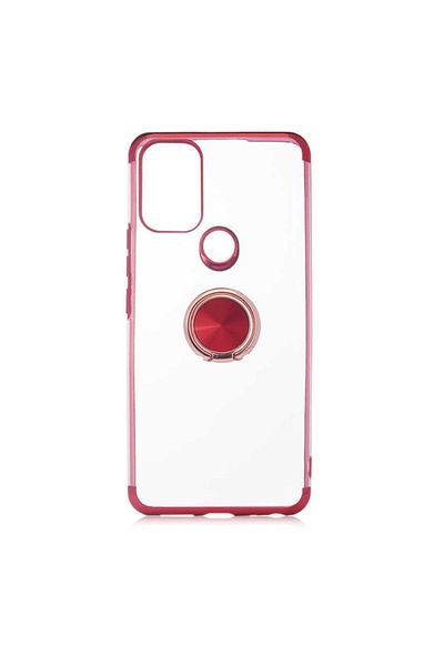 Coverzone General Mobile 21 Pro Compatible Case with Four-Corner Ring Holder Transparent Silicone Reverse Red