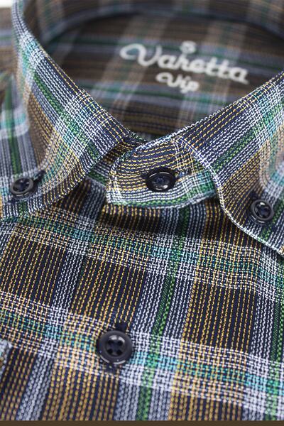 Varetta Чоловіча синьо-зелена класична сорочка з коміром на ґудзиках, довгими рукавами та однією кишенею