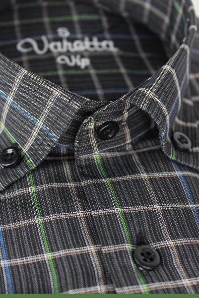 Varetta Чоловіча чорно-зелена класична сорочка з коміром на ґудзиках, довгими рукавами та однією кишенею