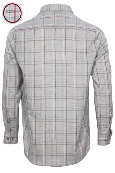Varetta Men's Gray Classic Cut Checked Collar Buttoned Single Pocket Long Sleeve Shirt