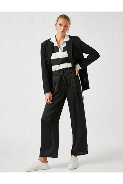 Koton Wide Leg Pleated Trousers with Side Stripes