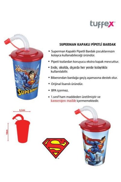 Tuffex Superman Licensed Beverage Cup with Lid and Straw