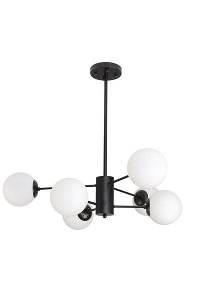 BSA LIGHTING ثريا ميلاس 6 قطع باللون الأسود (زجاج أبيض)