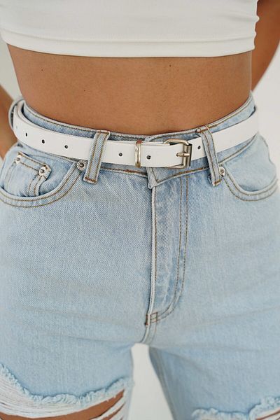 coaksco White Belt with Silver Buckle Detail