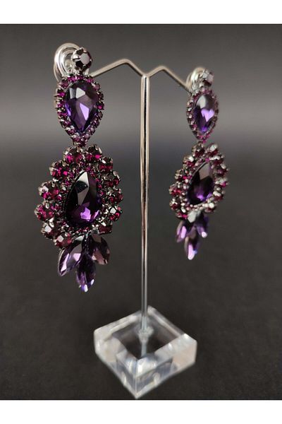 Türkay Aksesuar Purple Crystal Stone Henna Wedding Bridal Earring – Bijoux Earring – Bijoux Earring – Bijoux Earring