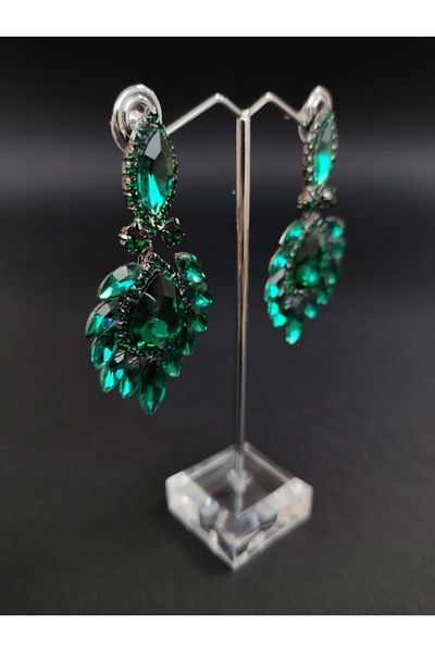 Türkay Aksesuar Green Crystal Stone Henna Wedding Bridal Earring – Bijoux Earring – Bijoux Earring – Bijoux Earring