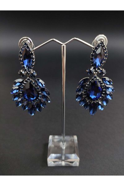 Türkay Aksesuar Navy Blue Crystal Stone Henna Wedding Bridal Earring – Bijoux Earring – Bijoux Earring – Bijoux Earring