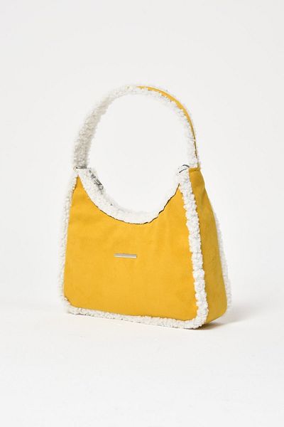 Çantacımstore Women's Strap Double Sided Wool Baguette Bag Yellow