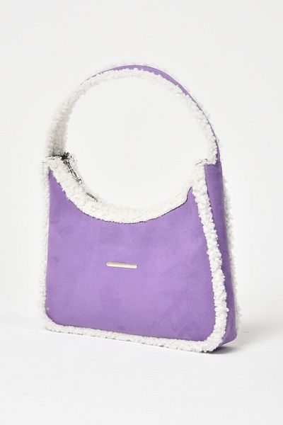 Çantacımstore Women's Strap Double Sided Wool Baguette Bag Lilac