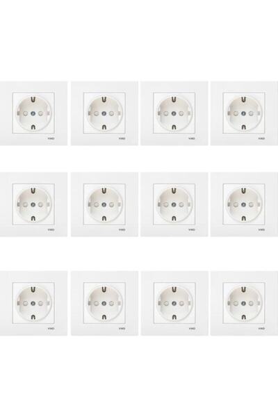 VİKO Karre Beyaz Çocuk Korumalı Topraklı Priz 12 Adet- Çerçeve Dahil