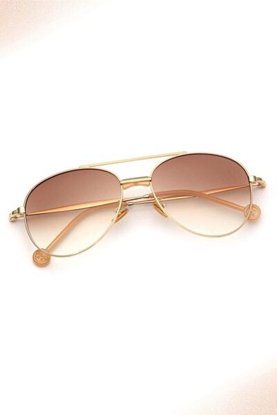 Eagle Eyes Altın Çerçeve Kahverengi Degrade Cam Oval Kadın Güneş Gözlüğü
