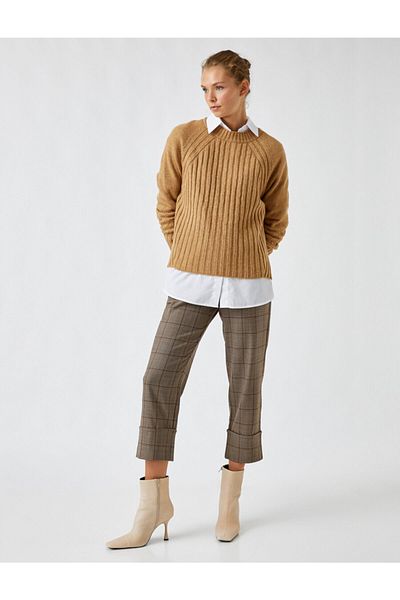 Koton Wide Leg Plaid Capri Trousers