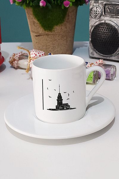 Hedizu Maiden's Tower Turkish Coffee Cup White and Pen Holder