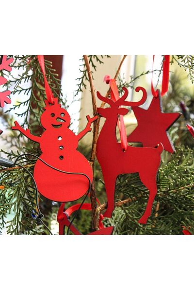 HTS TASARIM Wooden Christmas Tree Ornament Set of 10