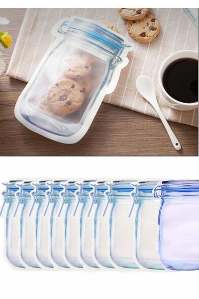 Senin Dükkanın 10 Large Size Jar Appearance Ziplock Storage Bag 600 Ml Blue