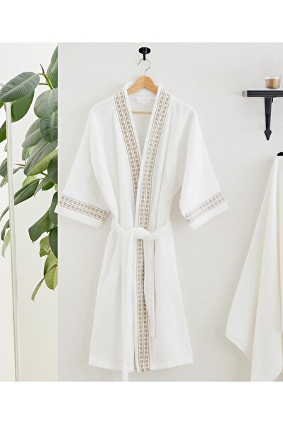 Maisonette رداء حمام مرن أبيض بيج Lxl