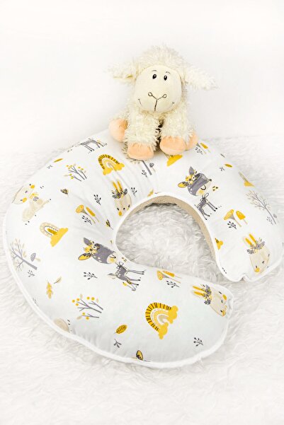 Babynest مطبوع وسادة الرضاعة الطبيعية ووسادة الدعم موديل غييك بيكيه (أبيض مزركش) قطن