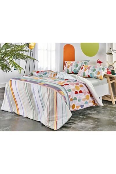 Taç Reed Ranforce Single Cotton Sheet Elastic Duvet Cover Set Pink