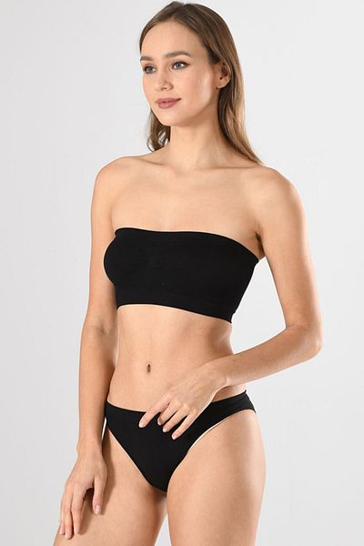Etoile Fit Women's Black Seamless Basic Padless Ribbed Strapless Bustier Knitted Seamless 1401