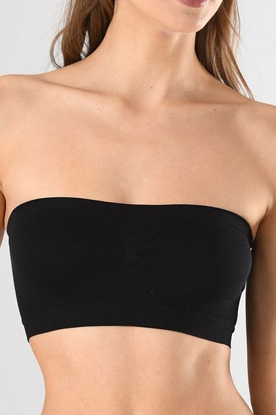 Etoile Fit Women's Black Seamless Basic Padless Ribbed Strapless Bustier Knitted Seamless 1401
