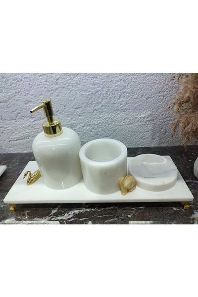 Sümeyra Marble Art Σετ μπάνιου Berin Natural White Marble 4 τεμαχίων
