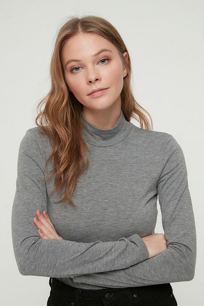 Trendyol Collection Anthracite Stand Collar Snap Knitted Body TWOAW21BD0008
