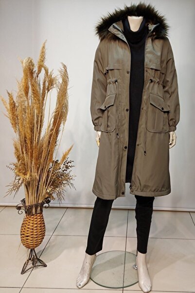 Asmiray Жіночий пальто з кишенями, шнурівкою на талії та капюшоном з хутром 1...