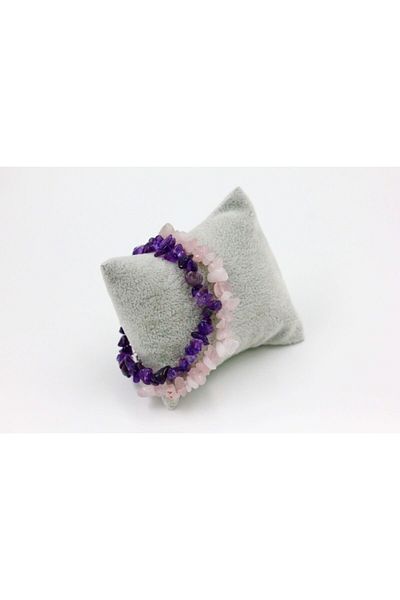 MYTAKIAĞACIMFH Amethyst Stone-Pink Quartz Stone Unshaped Natural Stone Broken Stone Bracelet Set of 2 with Chain Extension