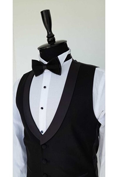 Vakamen Damatlık Yelekli Siyah Slim Fit Takım Elbise