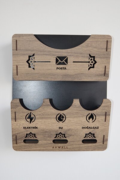 AHWALL Apartman Ortak Fatura & Posta Kutusu Ahşap Mdf Siyah - Ahşap Renkli