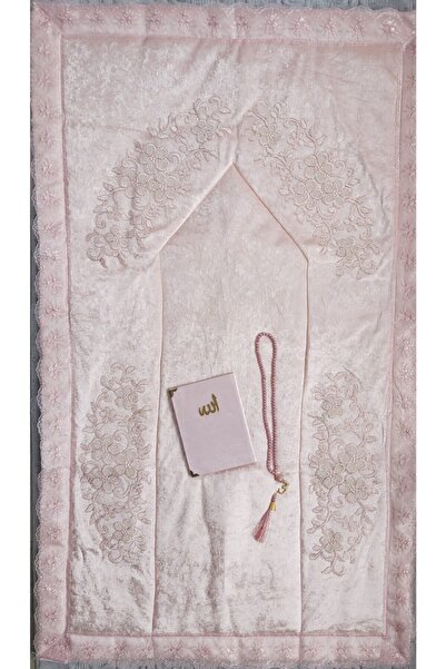 Lamazihome 3 Parça Pudra Papatya Lüks Kadife Seccade 70*120 Cm Tesbih Cüz