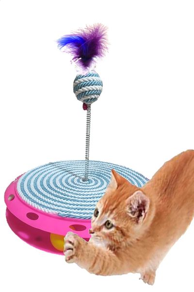 TİNEKE Single Layer Fun Cat Toy and Scratching (Turquoise and White)