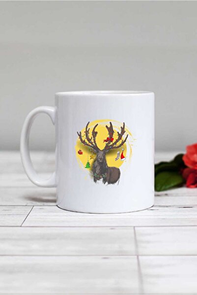 Hedizu Happy New Year with Deer New Year's Gift Mug Cup White