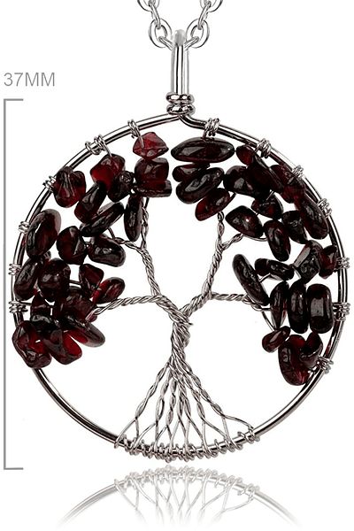 Tesbih Atölyesi Natural Garnet Stone - Garnet Tree of Life Necklace, Certified