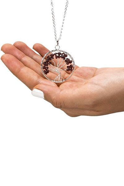 Tesbih Atölyesi Natural Garnet Stone - Garnet Tree of Life Necklace, Certified