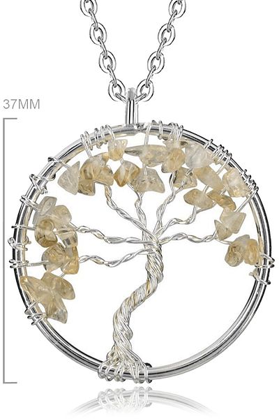 Tesbih Atölyesi Certified Natural Citrine Stone Tree of Life Necklace
