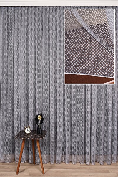 perdealemi Dantel Örme Gri Tül Perde Yüksek Gramajlı, 400x260, Normal Pile, 1...